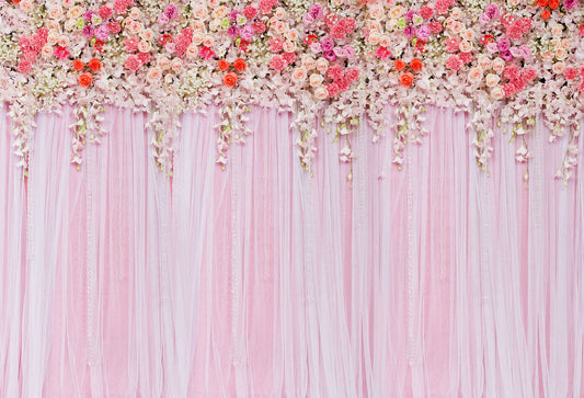 Flower Curtain Backdrop Pink Background Wedding Backdrops For Photography | Chiefbackdrop