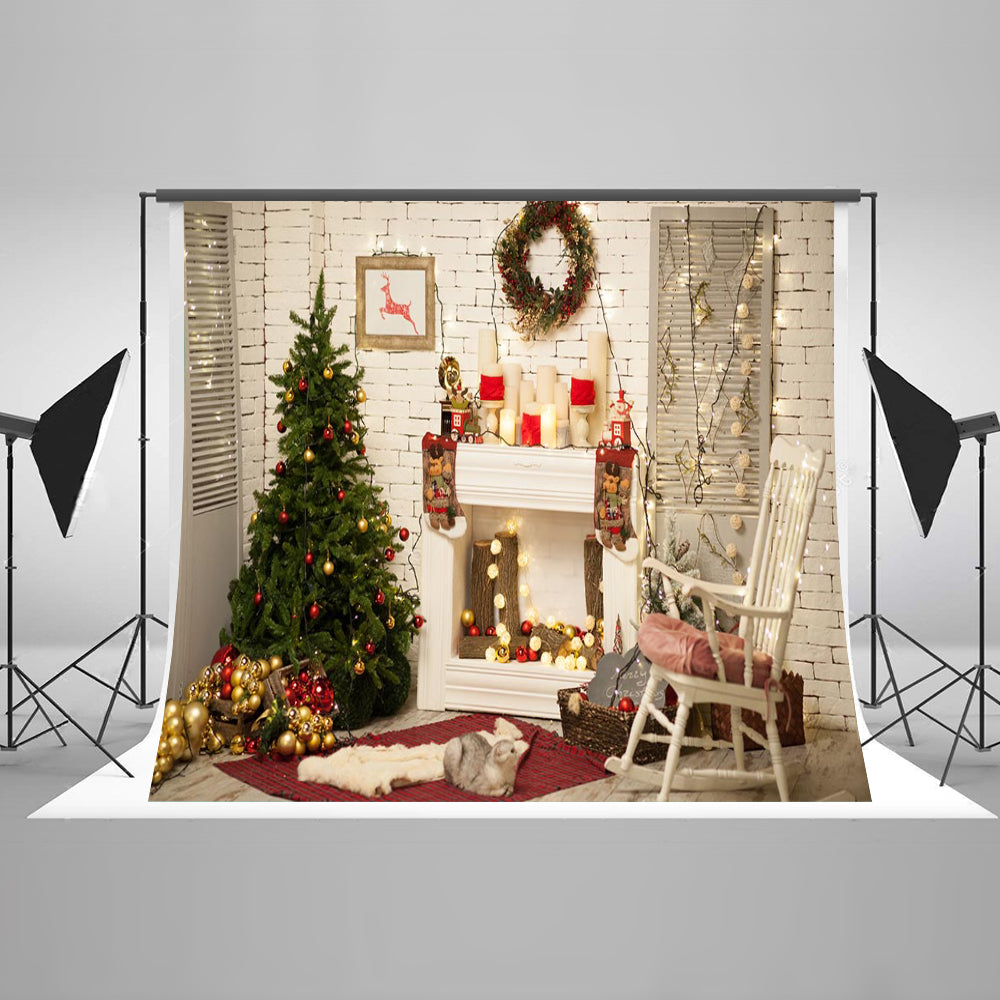 Chiefbackdrop™ Warm Christmas Indoor Decoration with Christmas Tree Background Portrait Backdrops