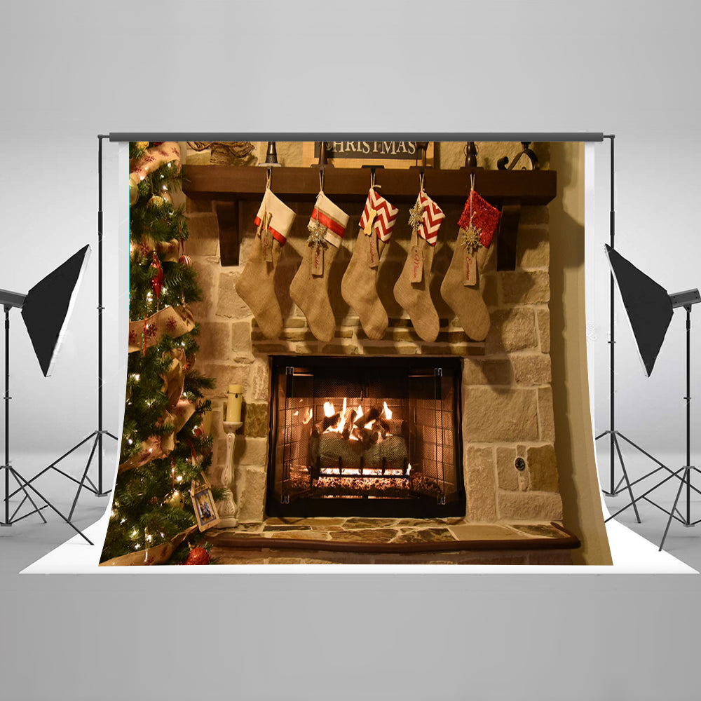 Chiefbackdrop™ Cute Socks Hang on Warm Stove Backdrop for Christmas