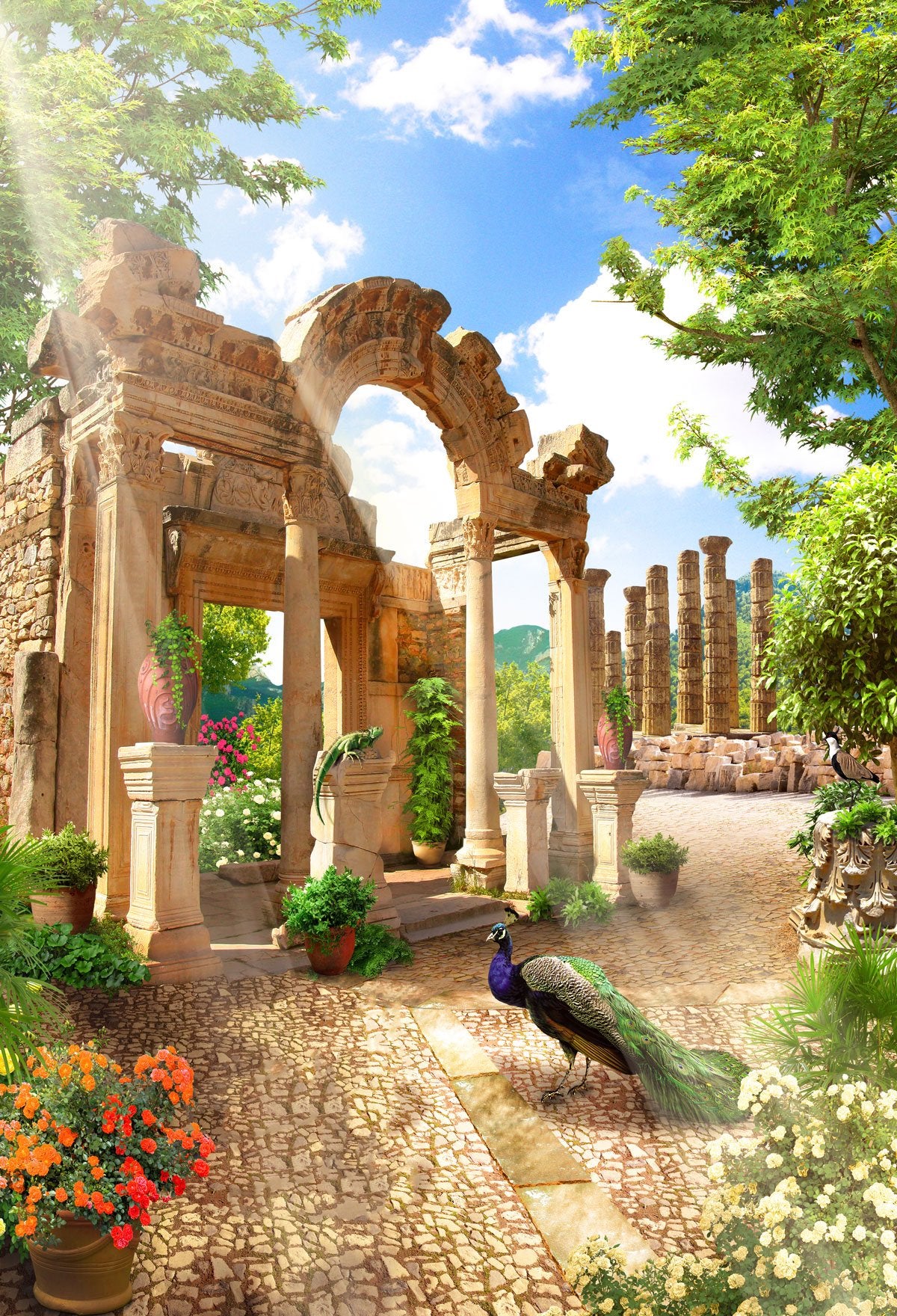 Medieval Garden Design Beautiful Flowers And Animals Background For Photography | Chiefbackdrop