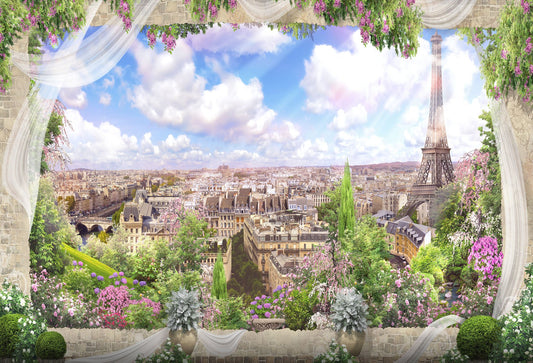 Painting City Scenario From Balcony With Curtains Scenic Backdrops | Chiefbackdrop