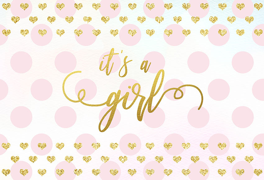 Pink Dots and Golden Heart Background for Baby Girl | Chiefbackdrop™