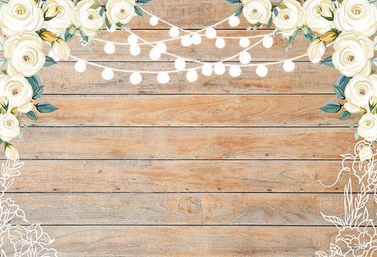Wood Panels Background with White Flowers | Chiefbackdrop™